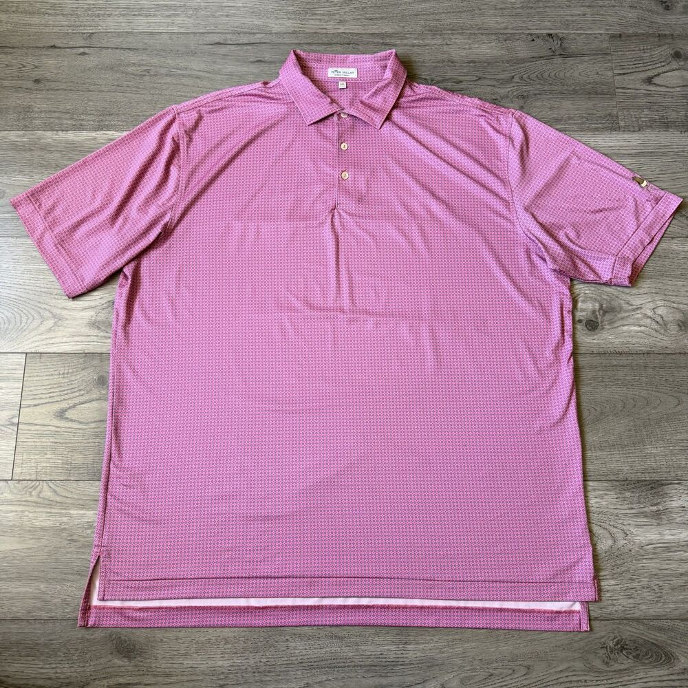 Peter Millar Summer Comfort Polo Pink Diamond Geometric Golf Shirt - Size XXL - Picture 1 of 8